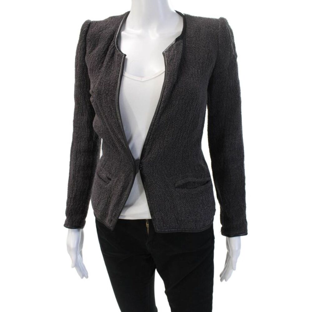 Isabel Marant Womens Dark Gray Linen Blazer V Neck Long Sleeve Size 0